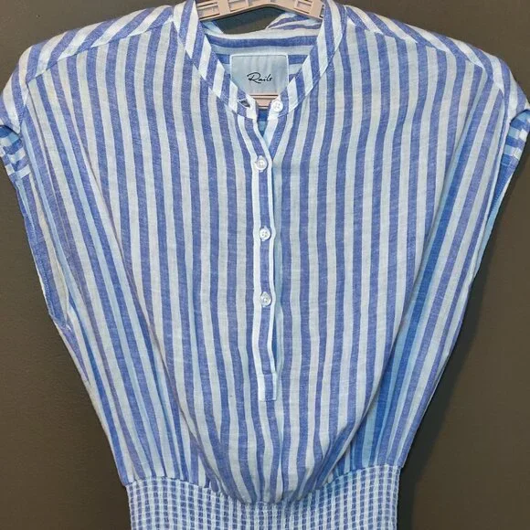 Rails Angelina Borocay Stripe Smocked Waist Linen Blend Dress SIZE XS - Picture 2 of 8